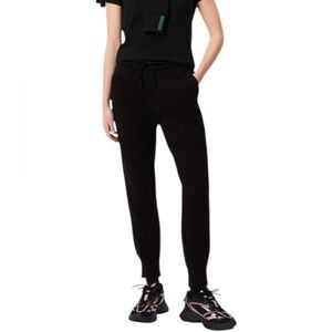 NWT Lacoste Womens Organic Cotton Jogger Sweatpants Black/Green Detail Orig $160